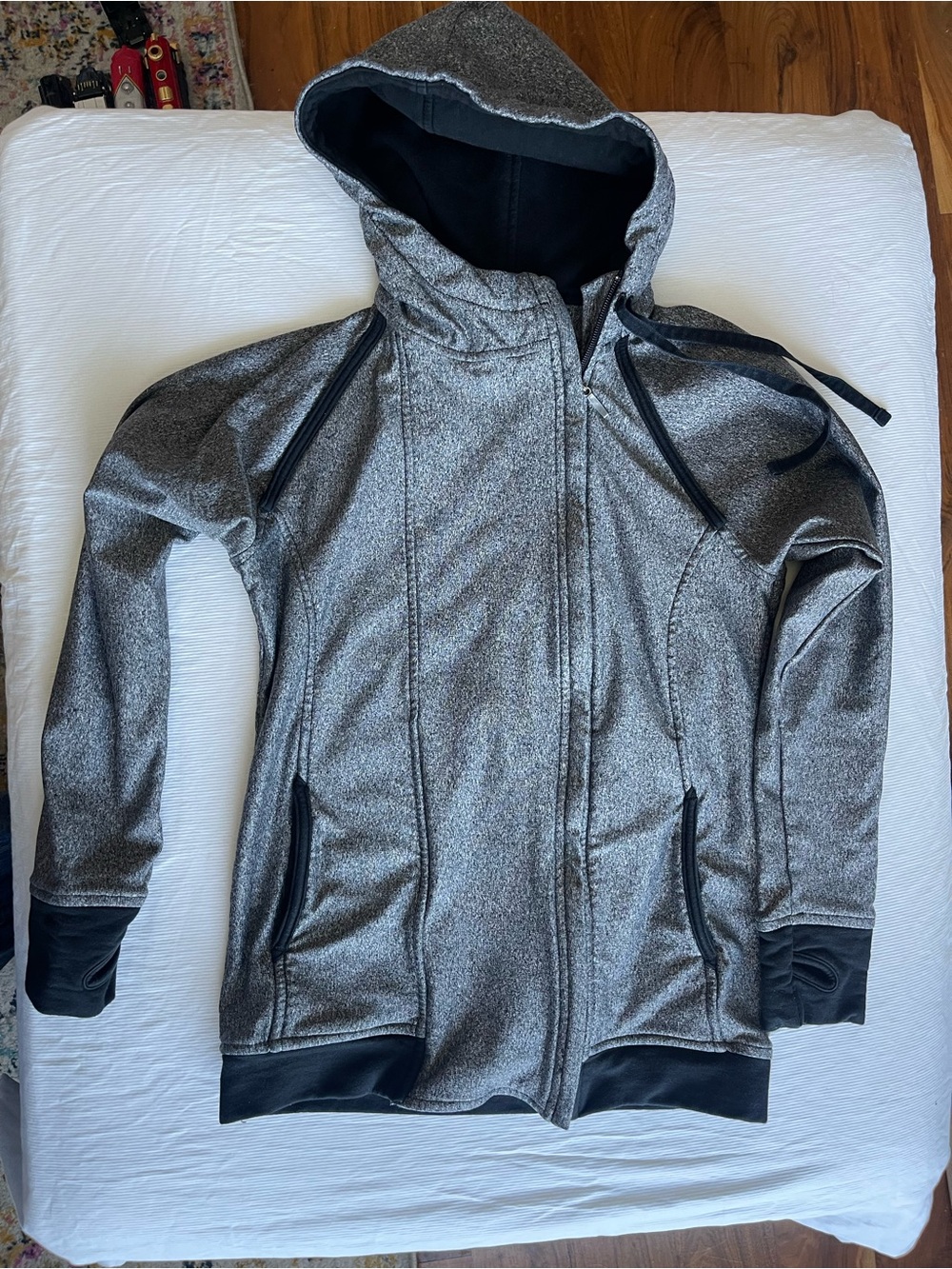 Albion Fit Jetsetter Hoodie Gray Heather Asymmetrical Side Zip Sweatshirt Small